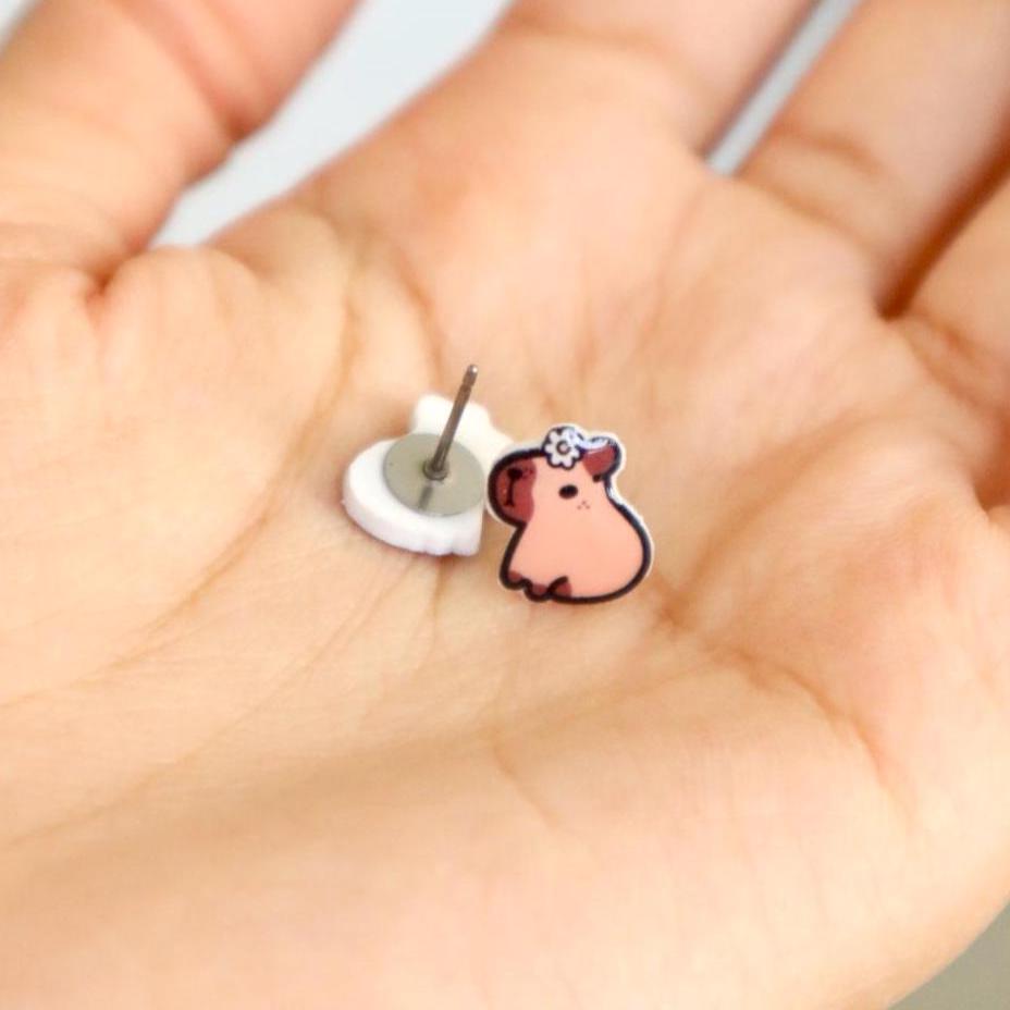 Capybara with Flower Earrings