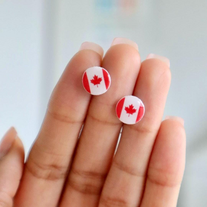Round Canadian Flag Earrings