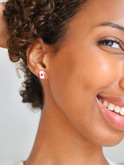 Round Canadian Flag Earrings