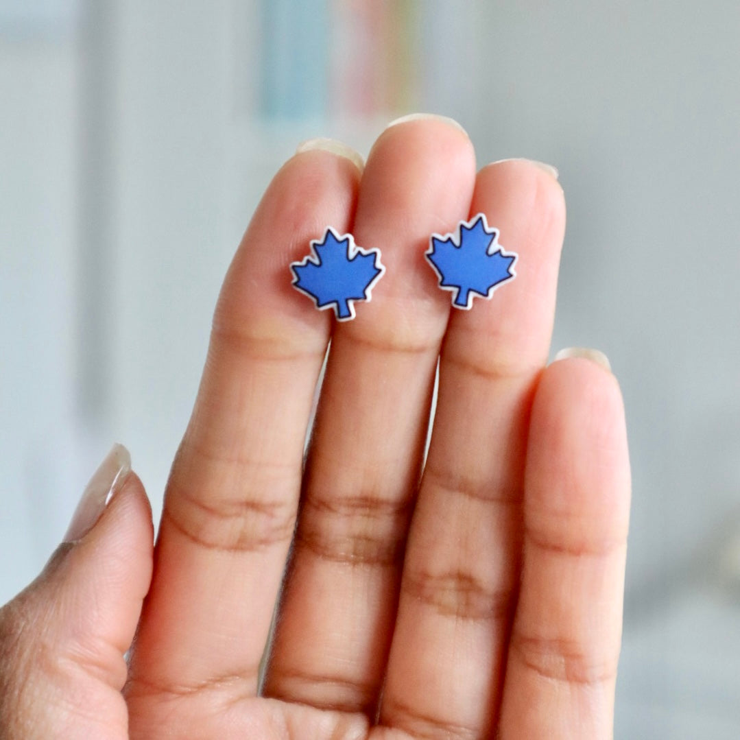 Maple Leaf Earrings in Blue