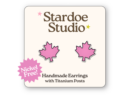 Maple Leaf Earrings in Pink