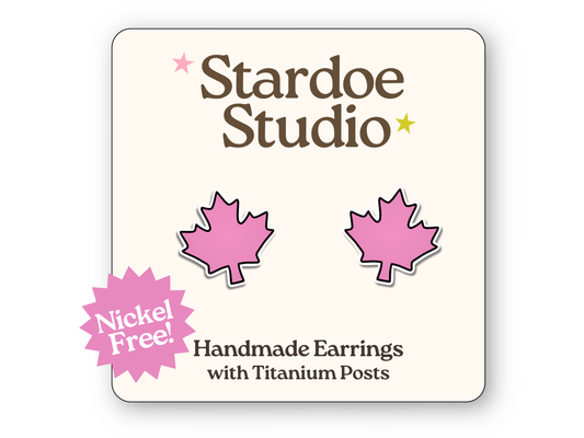 Maple Leaf Earrings in Pink