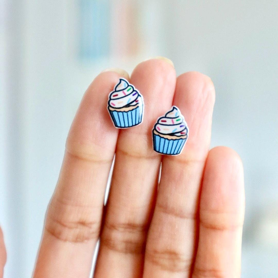 Cupcake Earrings in Blue