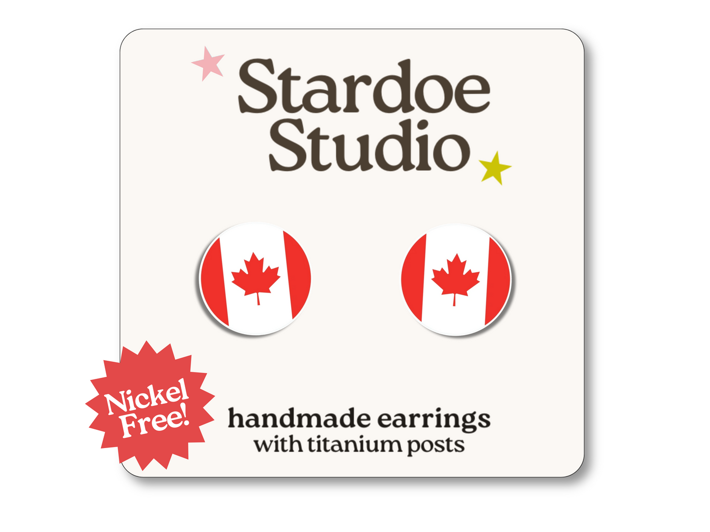 Round Canadian Flag Earrings