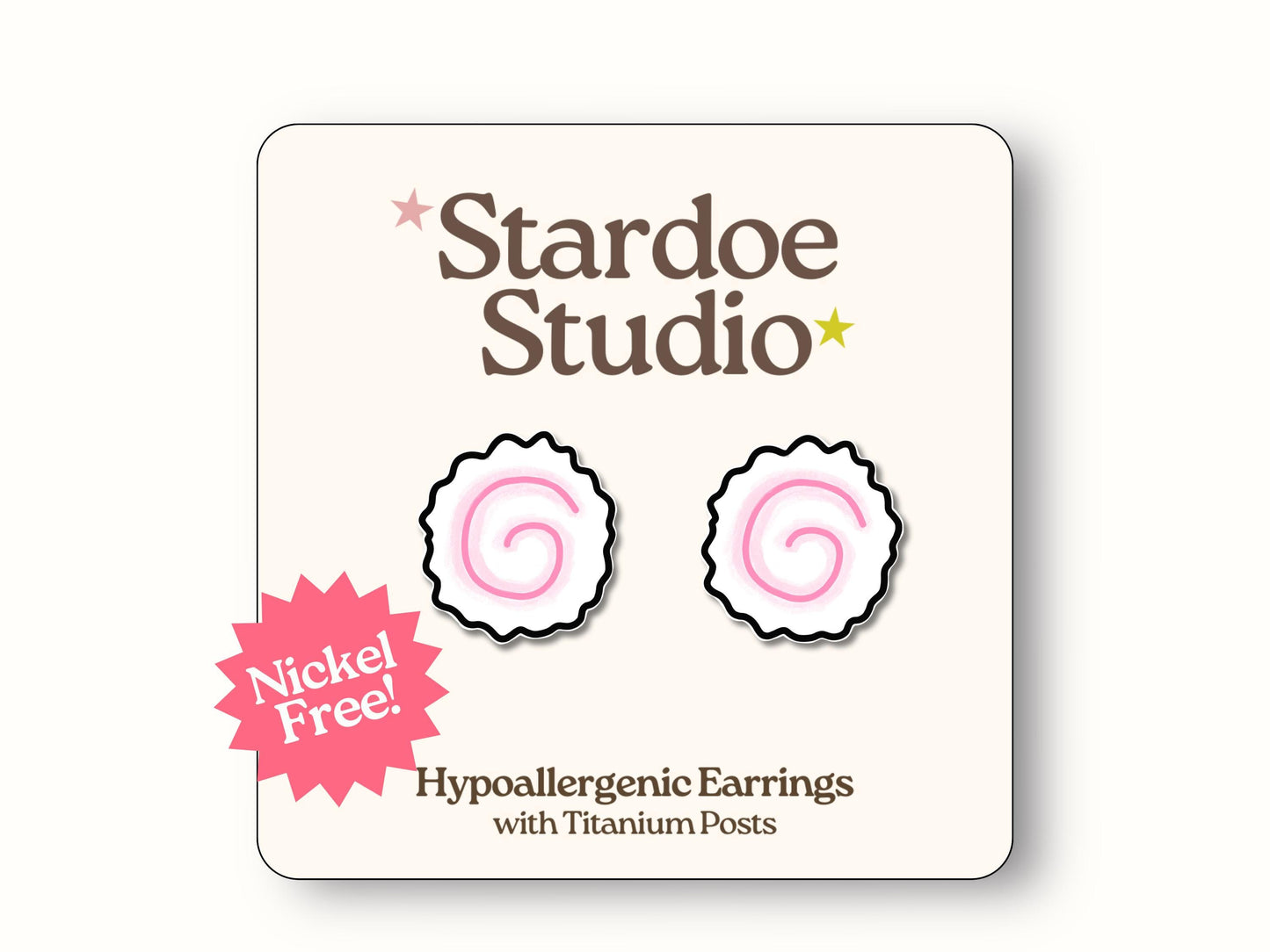 Fish Cake Narutomaki Earring Studs by Stardoe, Titanium Nickel-Free earrings, Quirky Jewelry, Fun Jewelry Sushi, Japanese Earrings