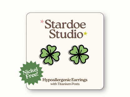 Four Leaf Clover Earrings, Lucky Charm Clover Jewelry, Cute Irish Shamrock Earrings