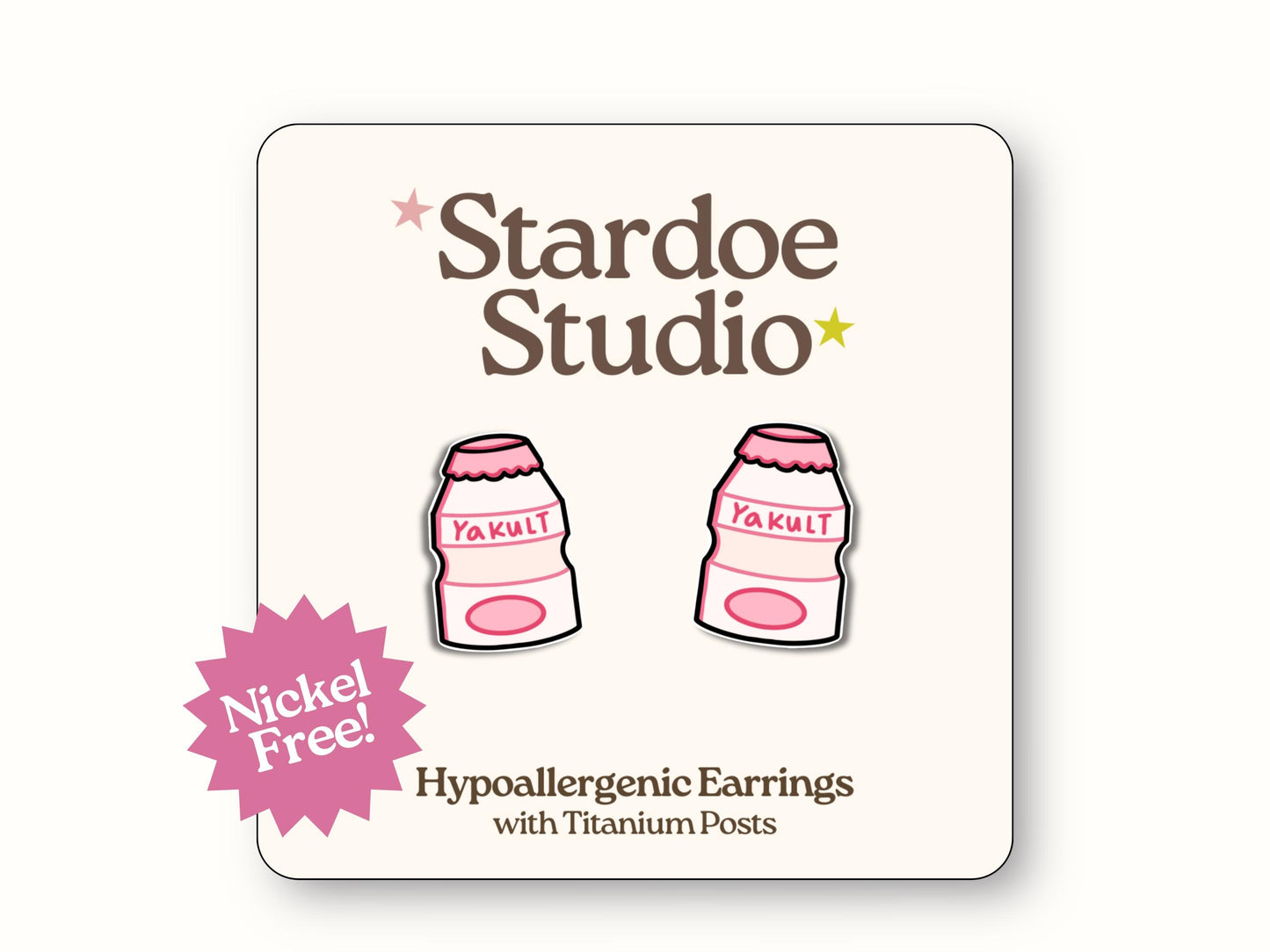 Yakult Earrings, Cute Korean Drink Jewelry, Kawaii Strawberry Milk Drink