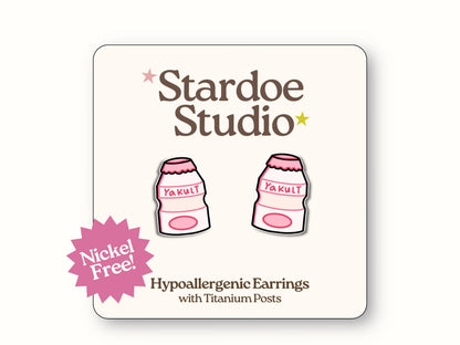 Yakult Earrings, Cute Korean Drink Jewelry, Kawaii Strawberry Milk Drink