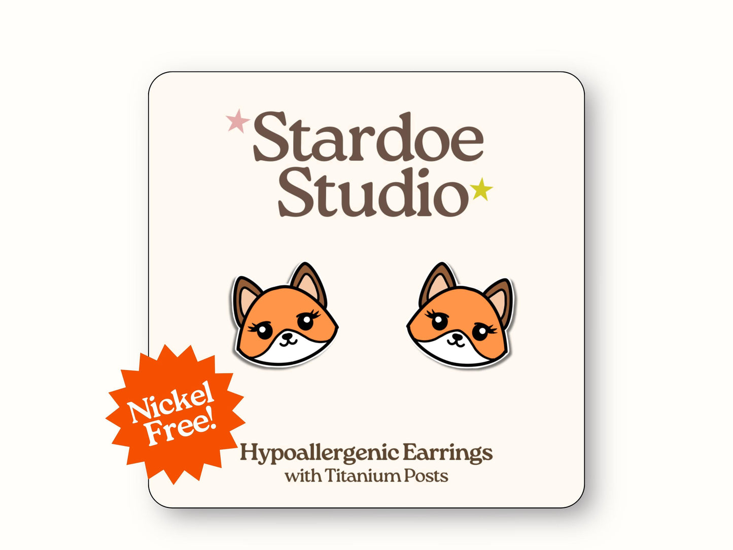 Little orange fox stud earrings featuring an adorable woodland fox design hypoallergenic titanium posts cute animal jewelry for kids and adults