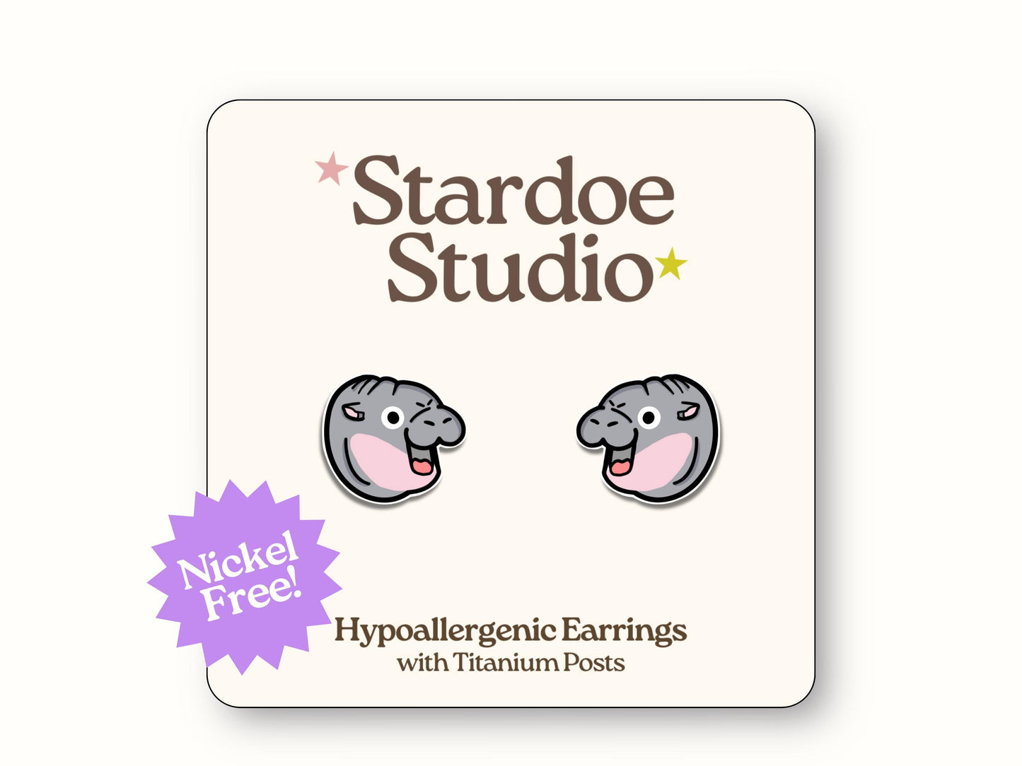 Moo Deng Hippo Face Earrings