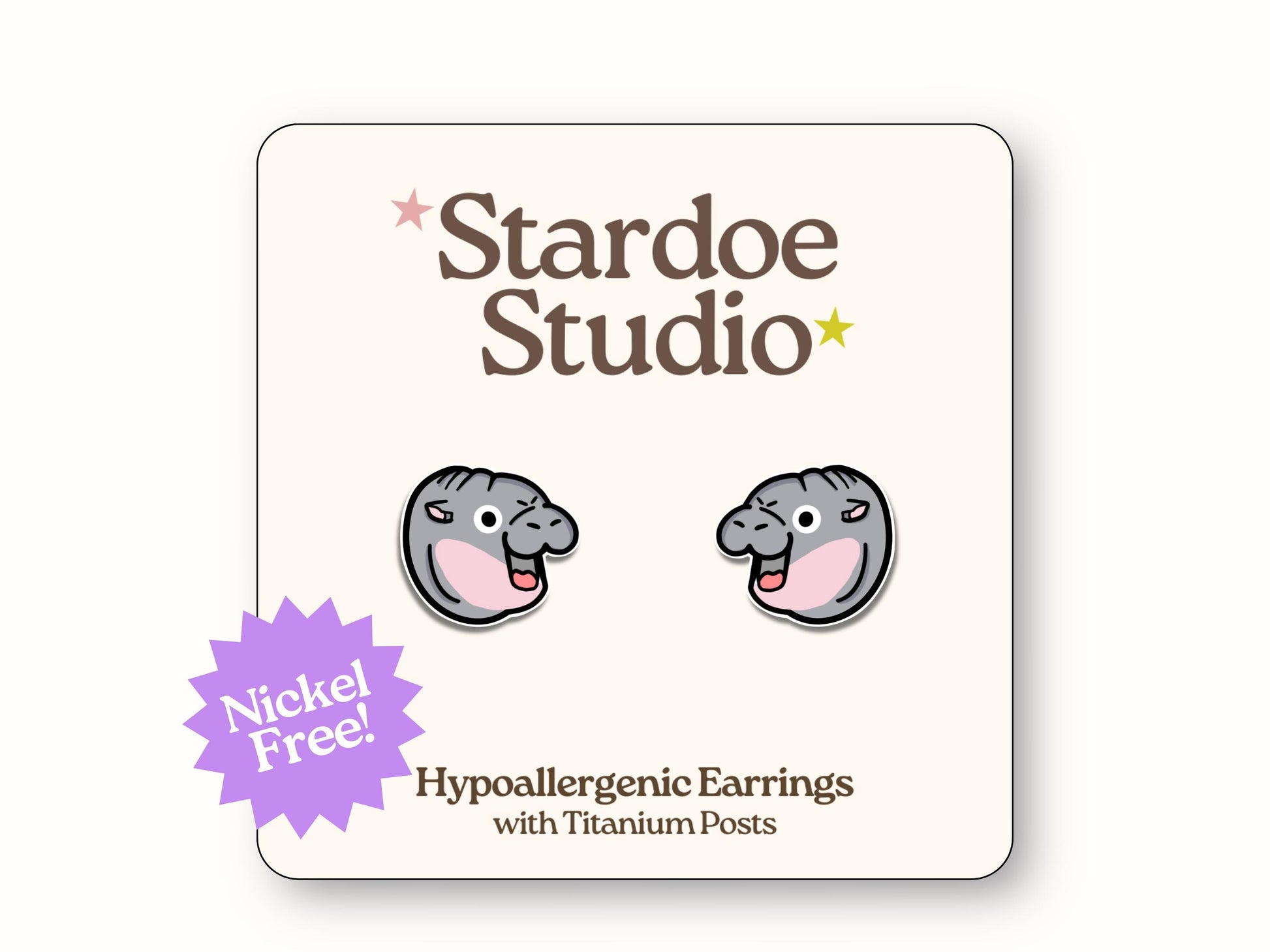 Moo Deng Hippo Face Earrings