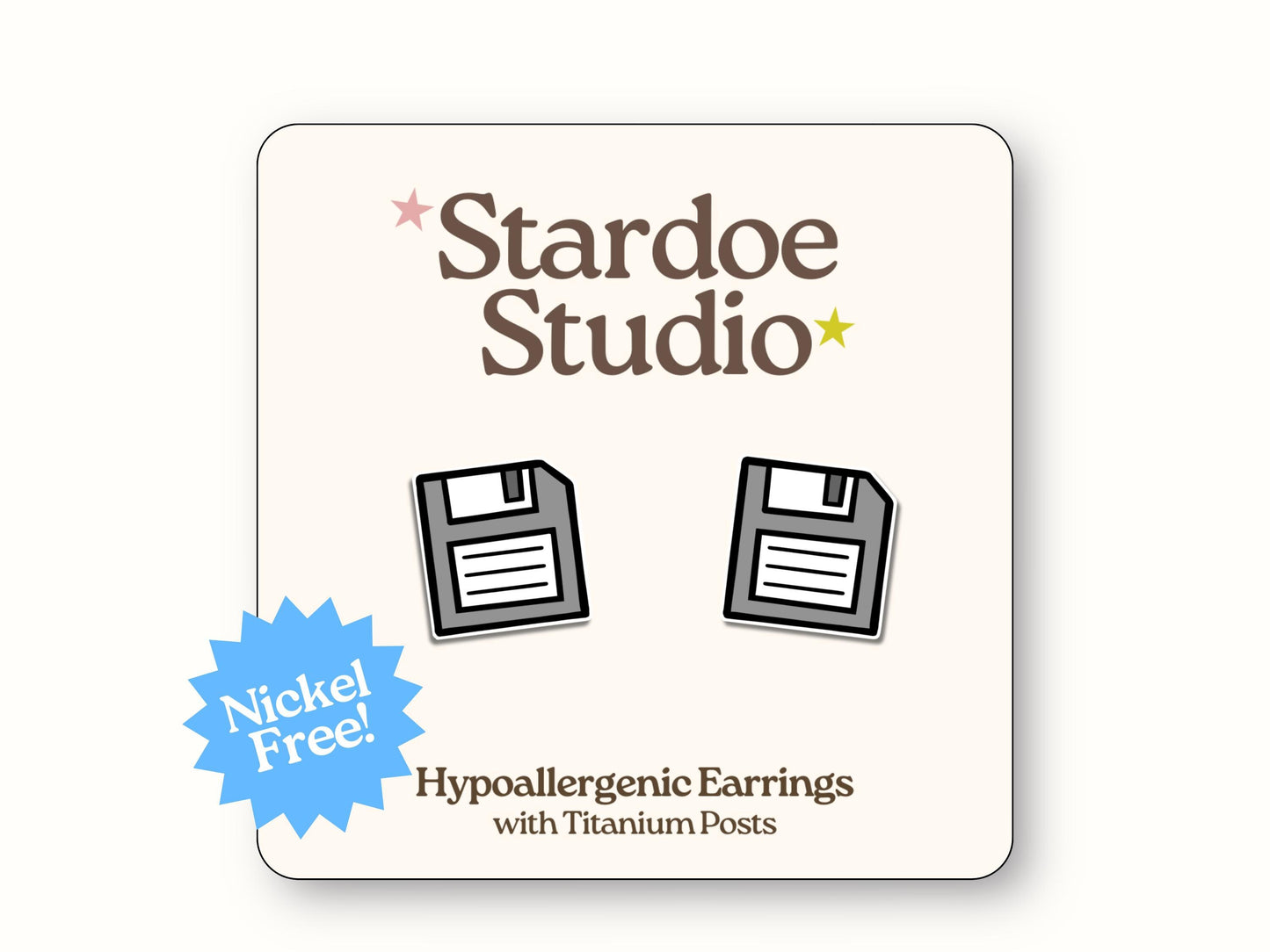 Retro Floppy Disk Earrings in Grey