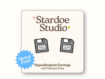 Retro Floppy Disk Earrings in Grey