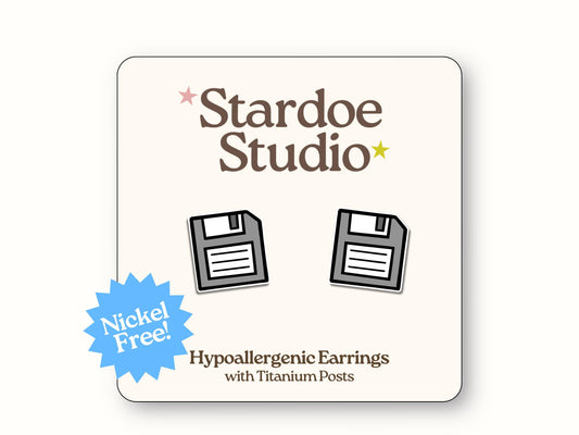 Retro Floppy Disk Earrings in Grey