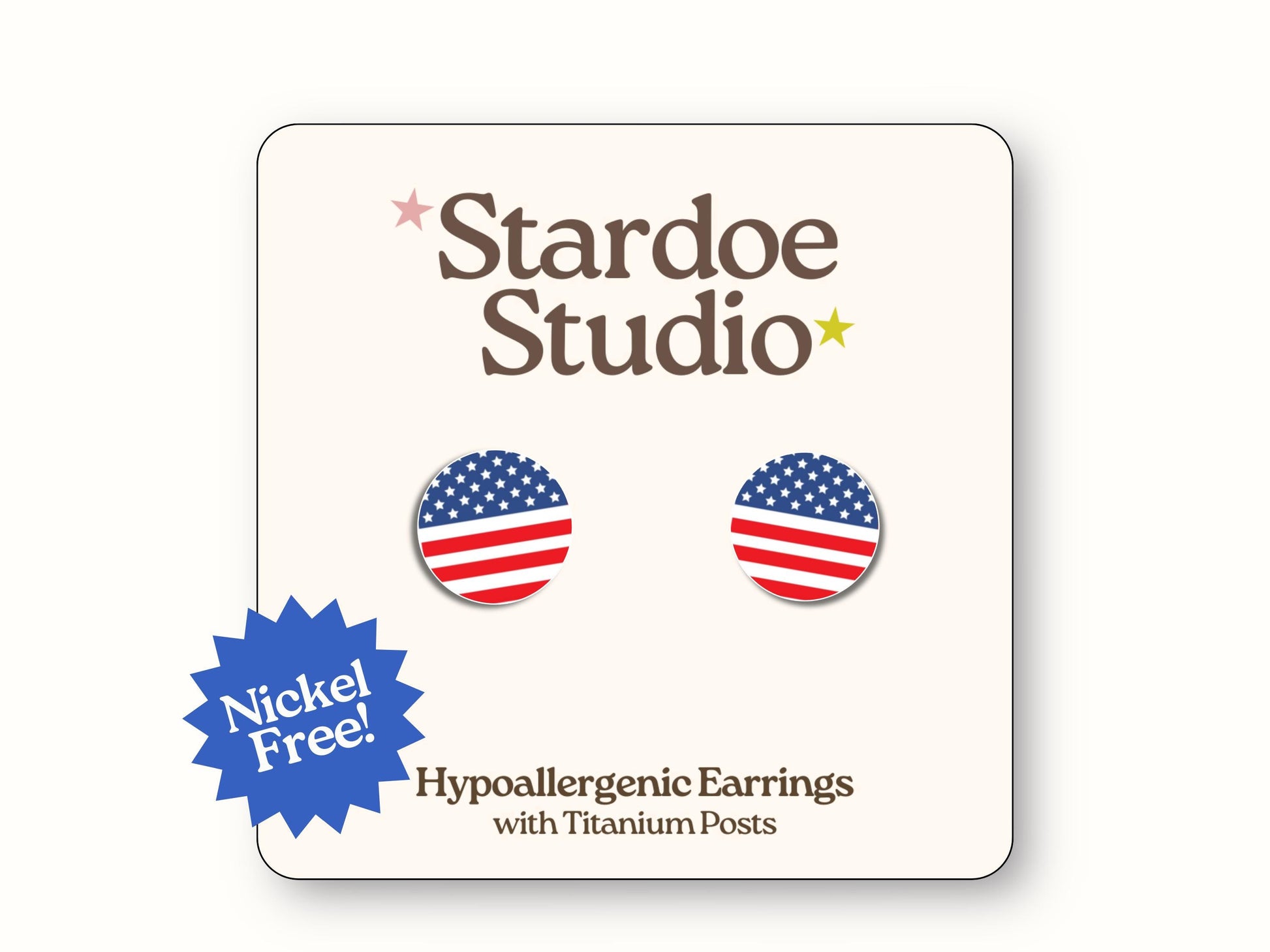 American Flag Earrings, Handmade USA Jewelry, Patriotic Fourth of July Earrings, Memorial Day Fun, Circular United States Flag Studs