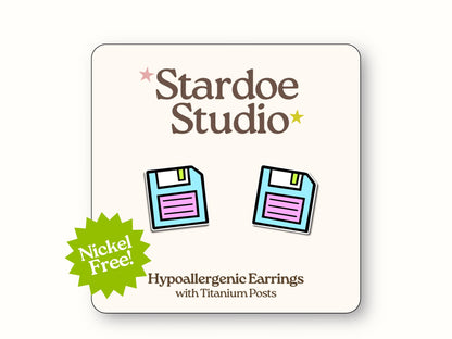 Retro Floppy Disk Earrings in Neon