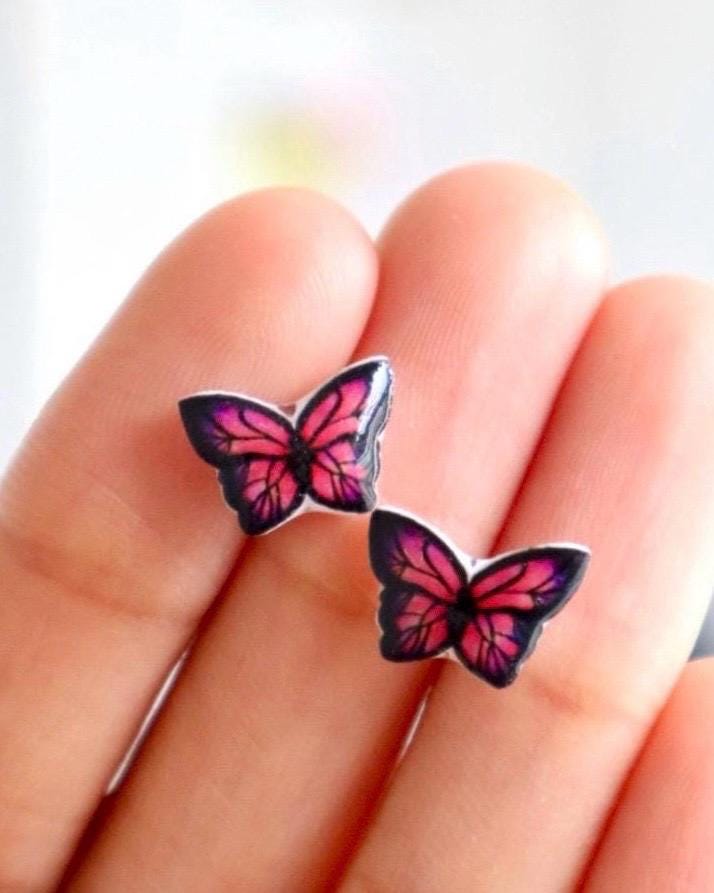 Pink Butterfly Earrings, Handmade Butterfly Jewelry, Fun Earrings for Kids