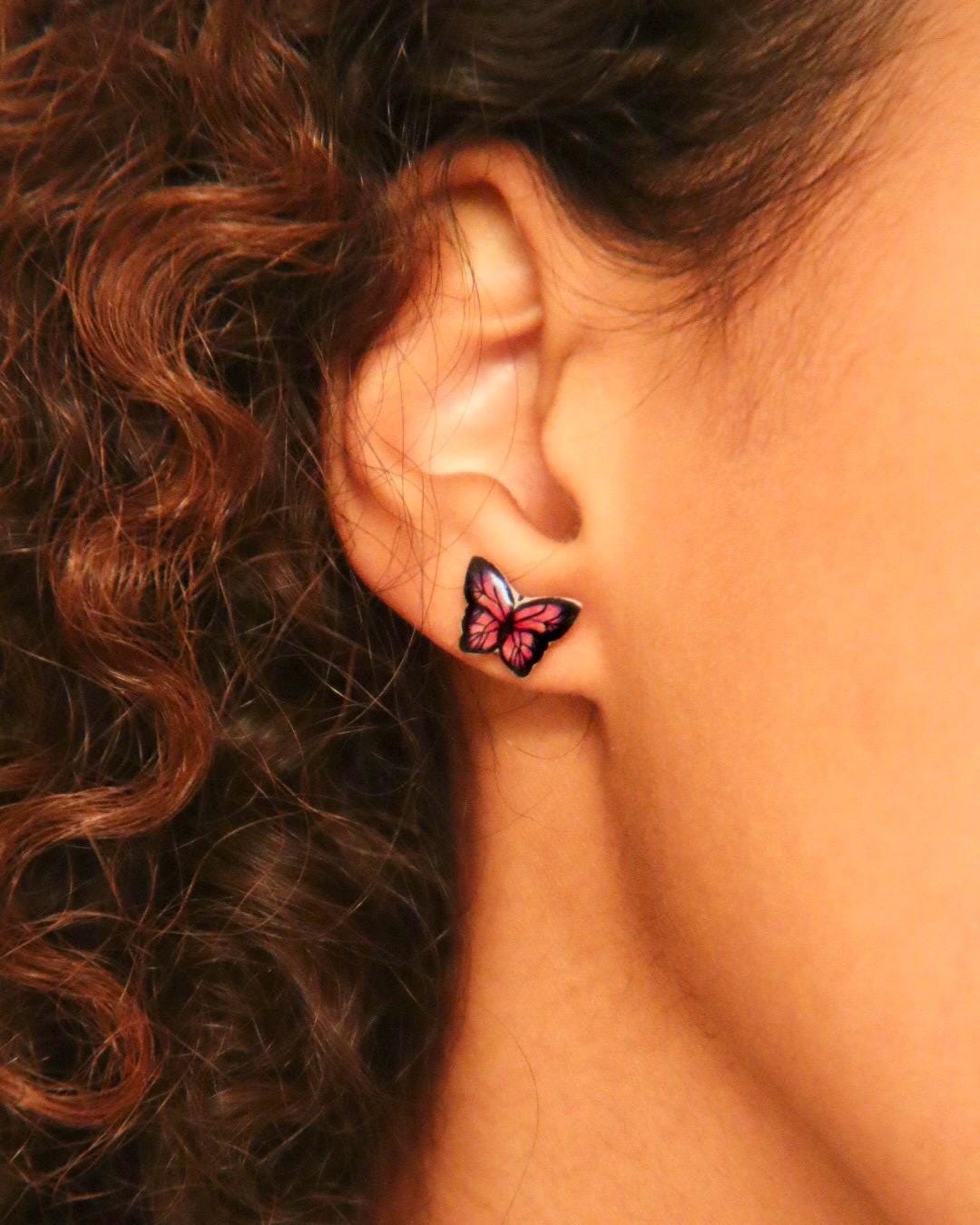 Pink Butterfly Earrings, Handmade Butterfly Jewelry, Fun Earrings for Kids