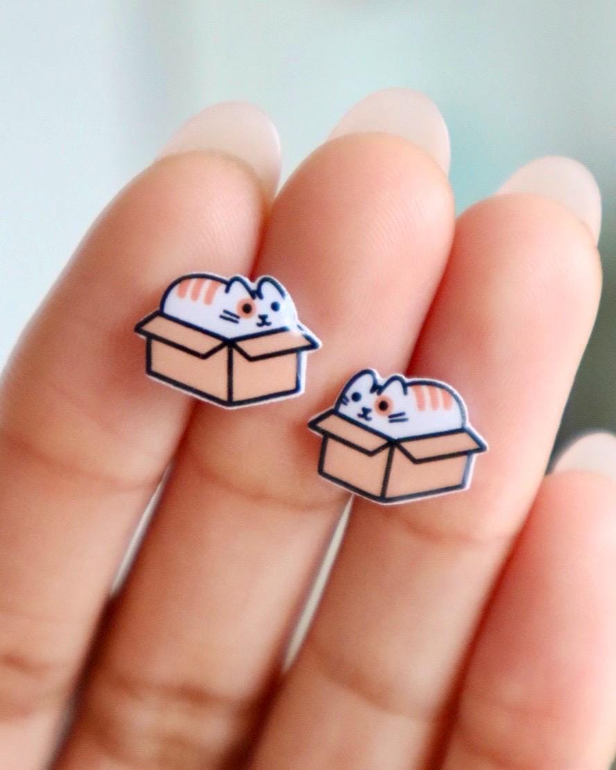 Cat In a Box Earrings