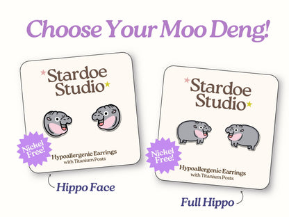 Moo Deng Hippo Face Earrings