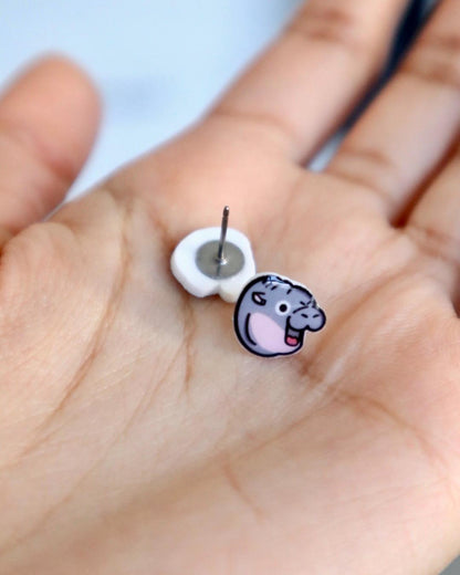 Moo Deng Hippo Face Earrings