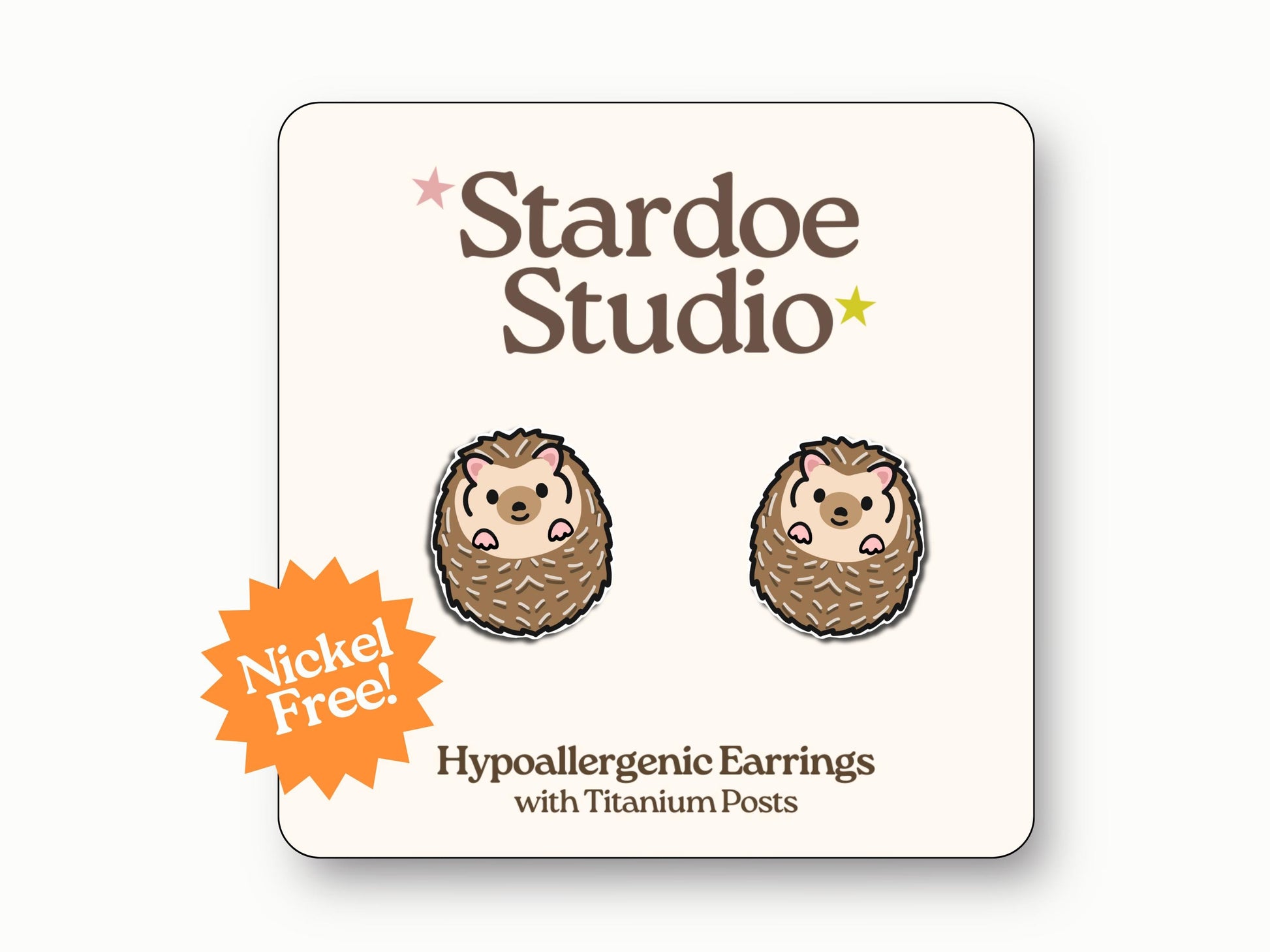 Little hedgehog stud earrings featuring an adorable woodland hedgehog design. These earrings are handmade with hypoallergenic titanium posts animal jewelry for kids and adults.