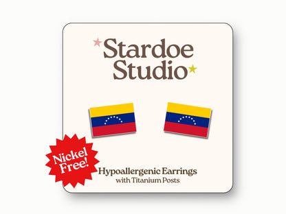 Venezuela Flag Earrings, Venezuelan Flag Jewelry, South American Pride Jewelry, Handmade Venezuela Flag Studs for Cinco de Julio