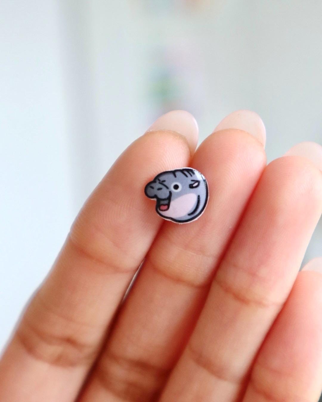 Moo Deng Hippo Face Earrings