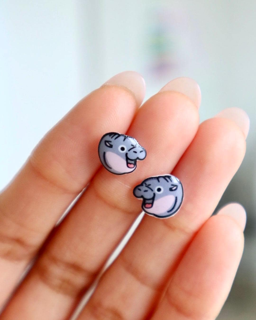 Moo Deng Hippo Face Earrings