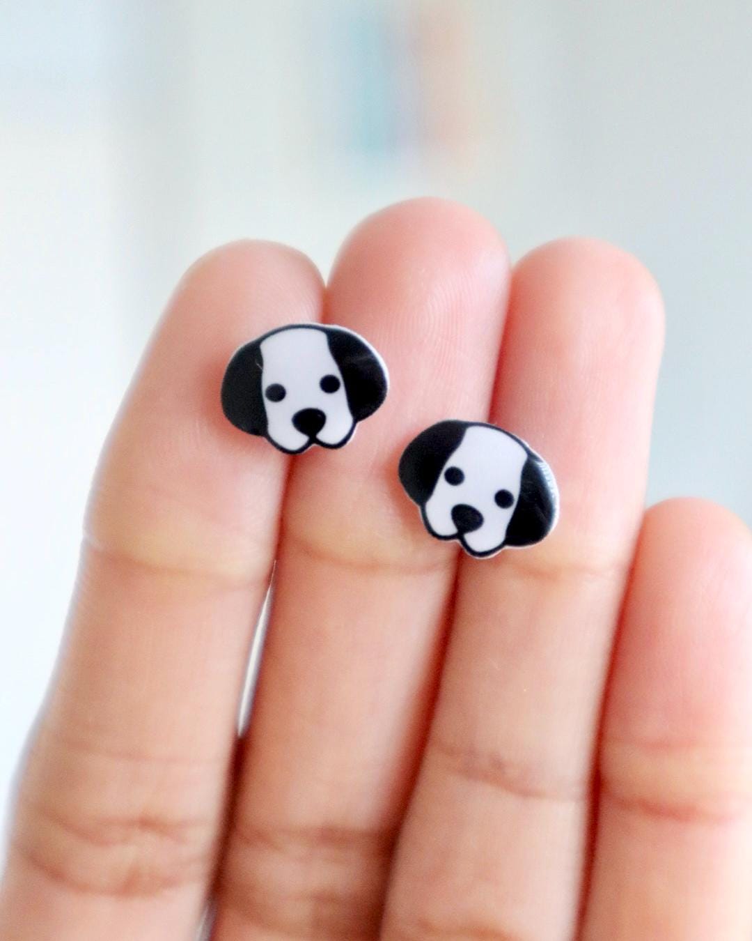 Puppy Dog Earrings in Black and White