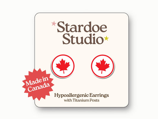 Round Canadian Flag Earrings