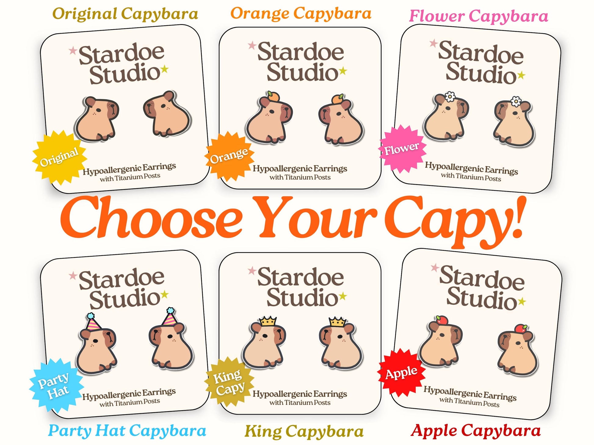 Capybara with Orange Earrings