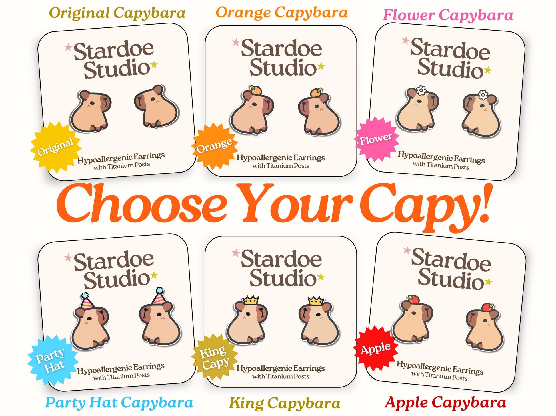 Party Hat Capybara Earrings