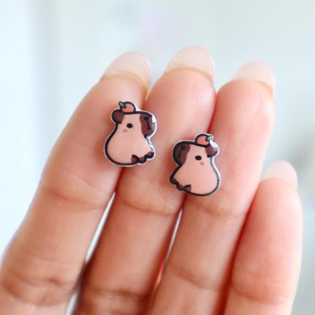 Capybara with Orange Earrings