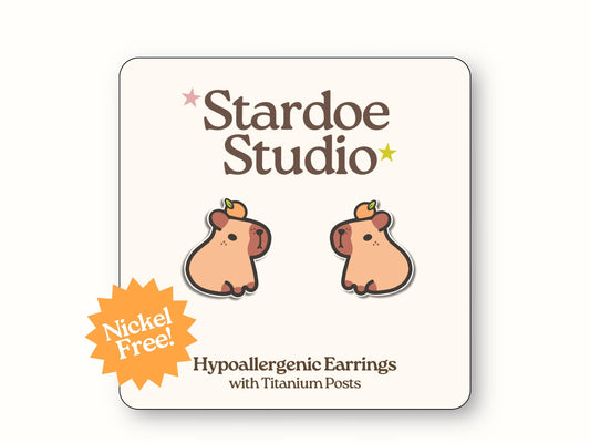Capybara with Orange Earrings