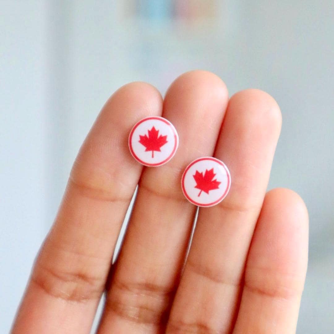 Round Maple Leaf Earrings