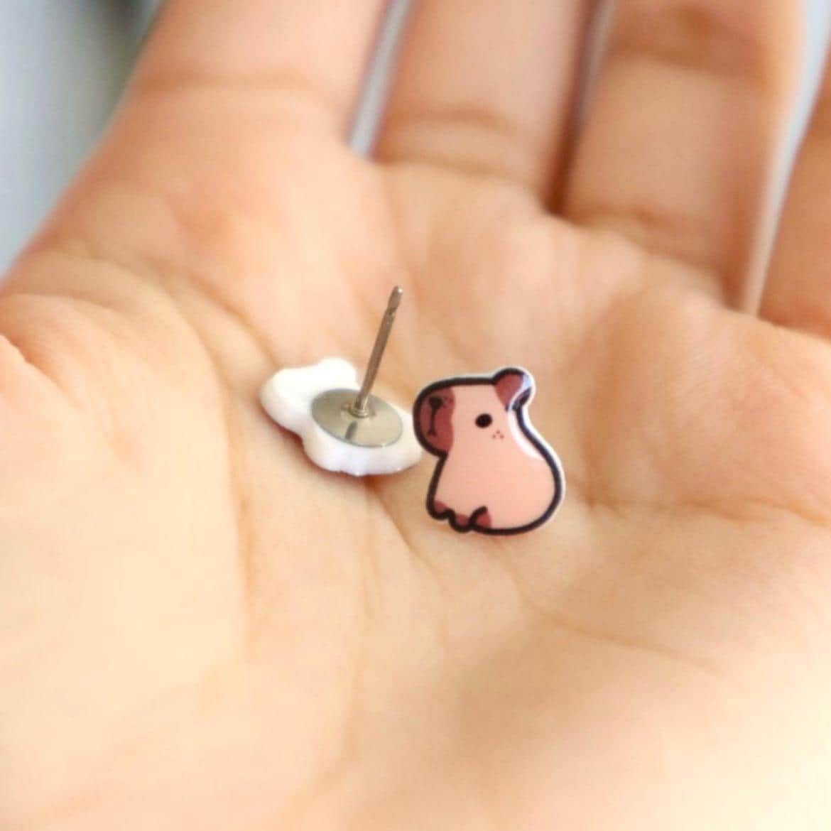 Capybara Earrings • Water Pig Jewelry • Cute earrings for kids • Gift for girls and boys • Happy Capy • Kawaii Stud Earrings