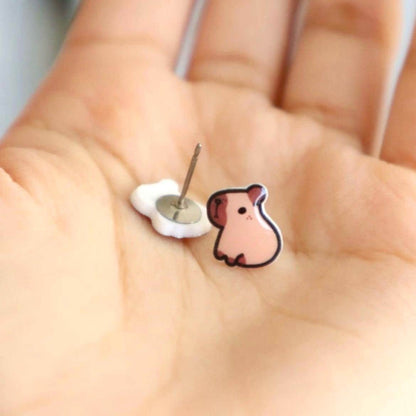 Capybara Earrings • Water Pig Jewelry • Cute earrings for kids • Gift for girls and boys • Happy Capy • Kawaii Stud Earrings