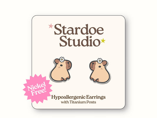 Capybara with Flower Earrings