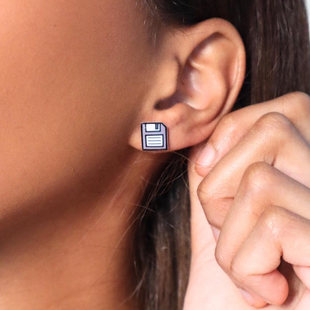 Retro Floppy Disk Earrings in Grey