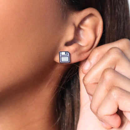 Retro Floppy Disk Earrings in Grey