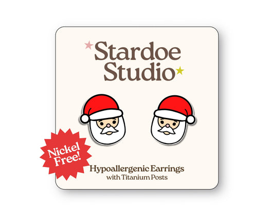 Santa Claus Earrings • Christmas Studs • Holiday Jewelry Gift • Hypoallergenic Earrings • Festive Earrings for Kids • Santa Face Studs