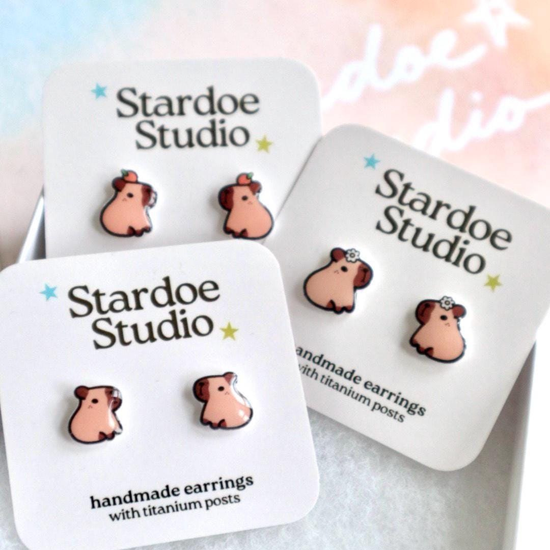 Capybara with Flower Earrings