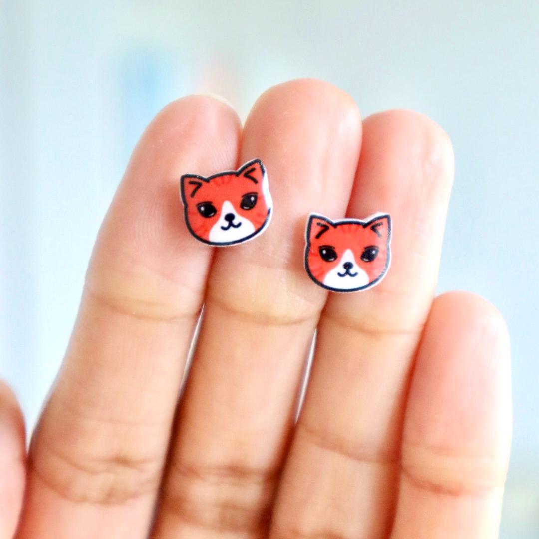 Orange Cat Earrings