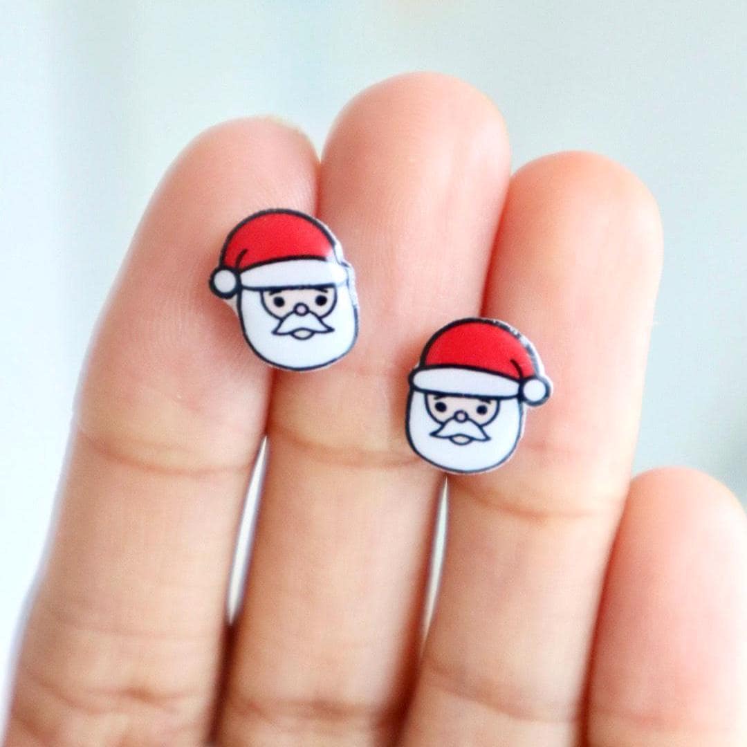 Santa Claus Earrings • Christmas Studs • Holiday Jewelry Gift • Hypoallergenic Earrings • Festive Earrings for Kids • Santa Face Studs