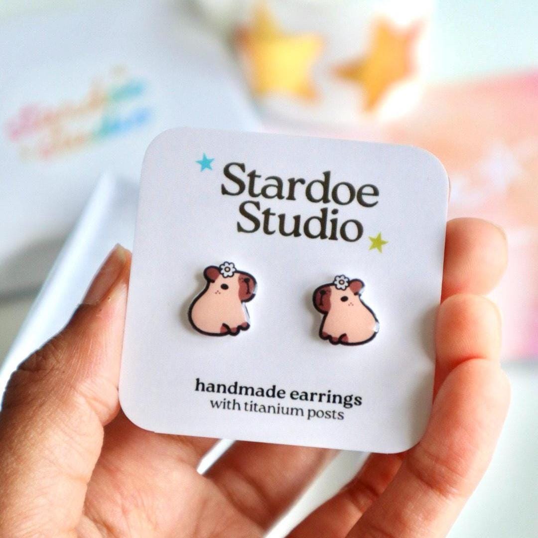 Capybara with Flower Earrings