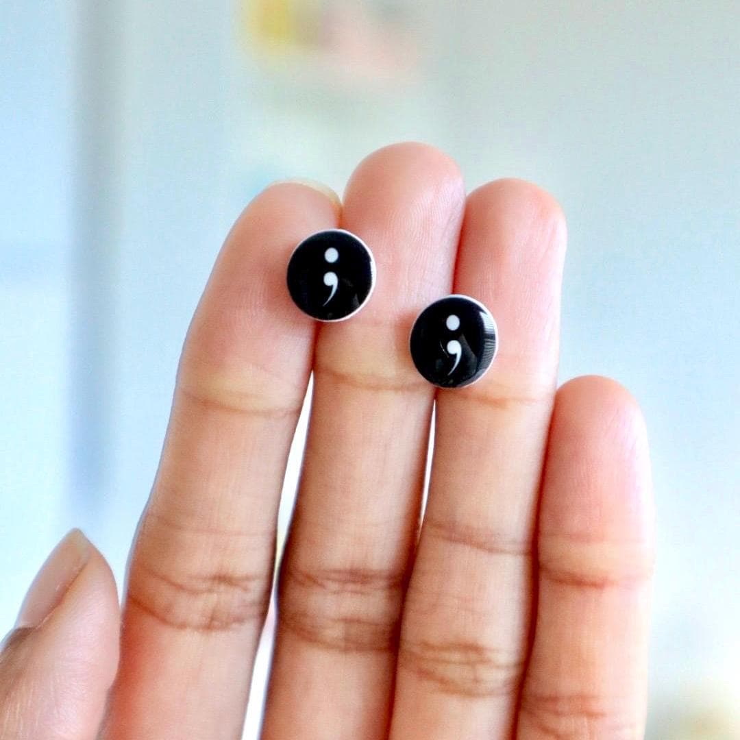 Black Semi Colon Earrings