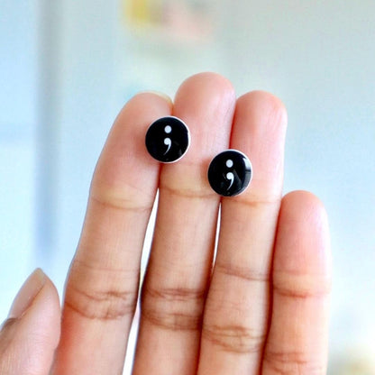 Black Semi Colon Earrings