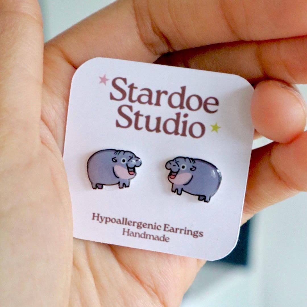 Moo Deng Full Hippo Earrings