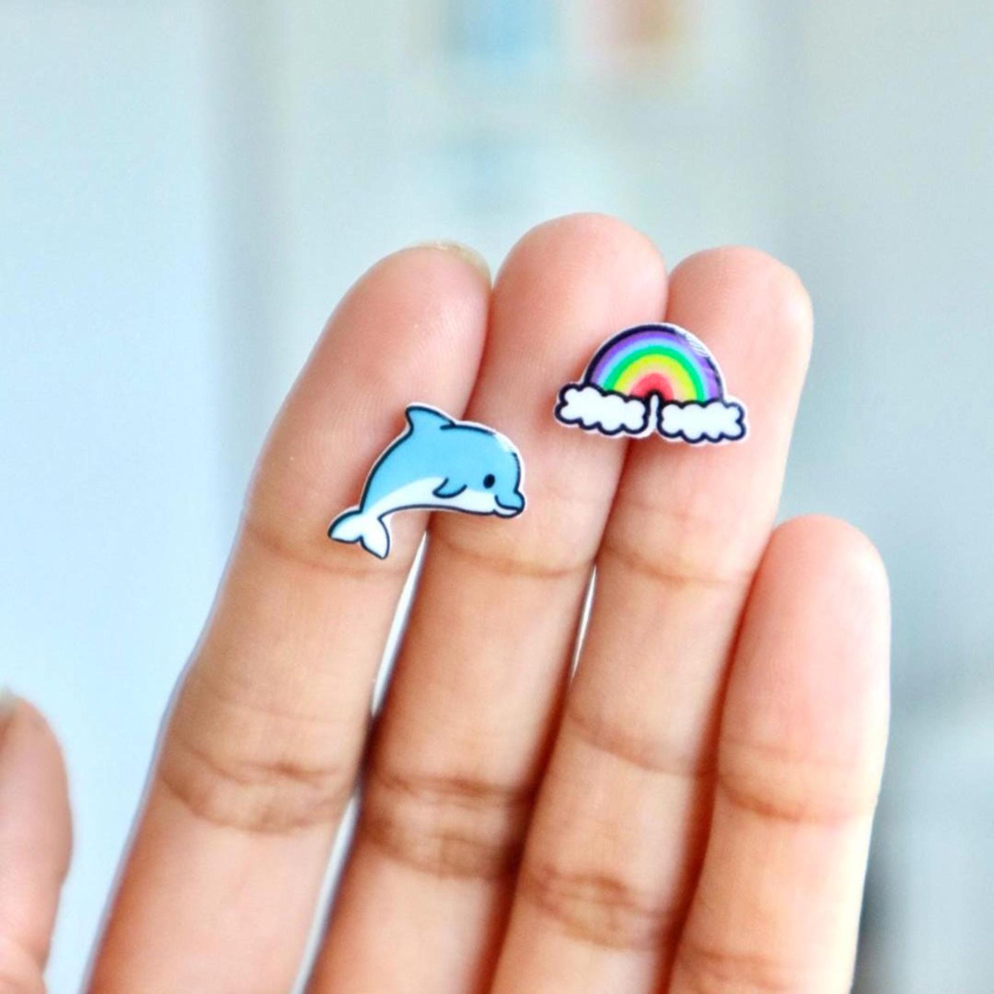 Dolphin and Rainbow Cloud Earrings